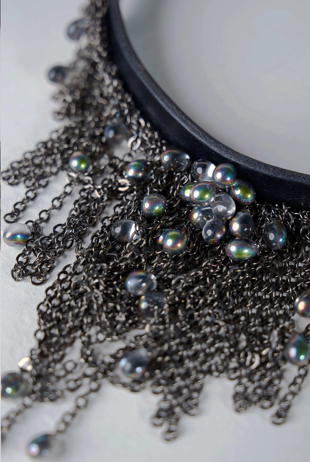 Dewdrops Leather Choker (Gun-silver × Mix Color)