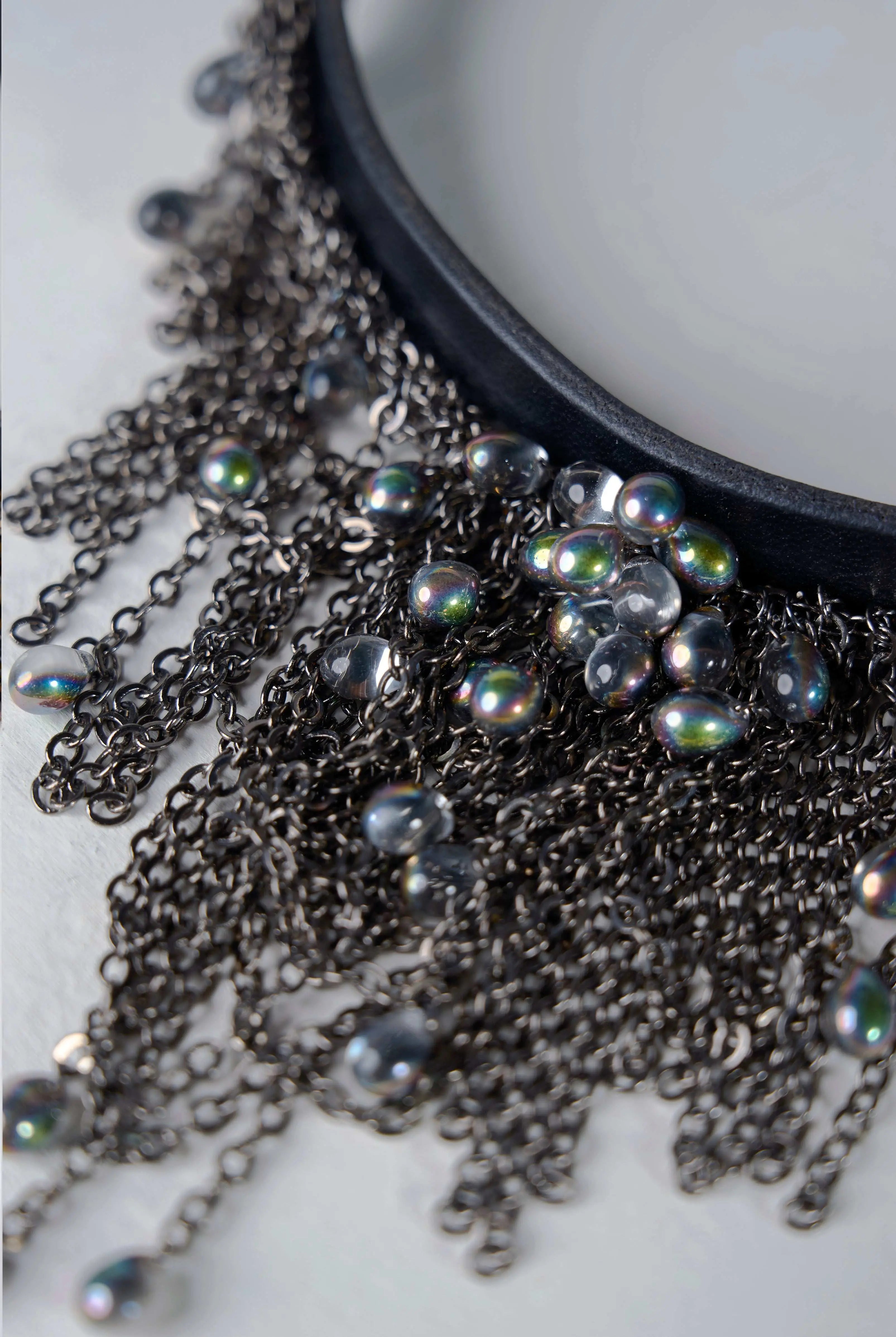 Dewdrops Leather Choker (Gun-silver × Mix Color)