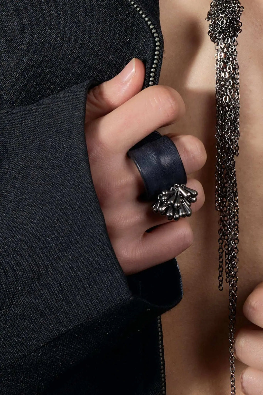 Titanium Drop Leather Ring