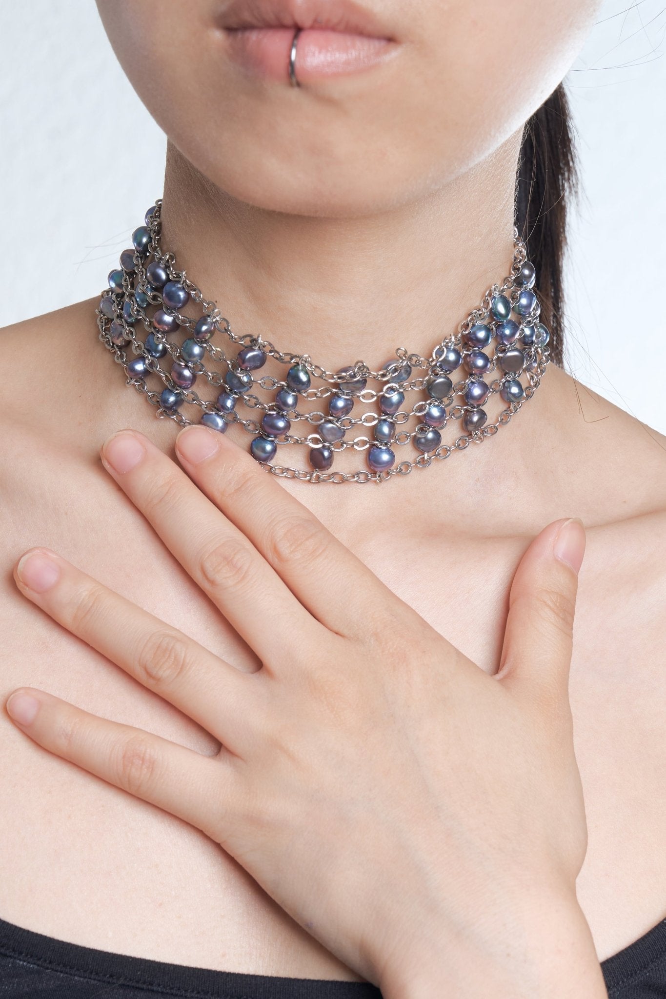 Blue Pearl Wide Choker (Silver × Blue) - Machtvoll