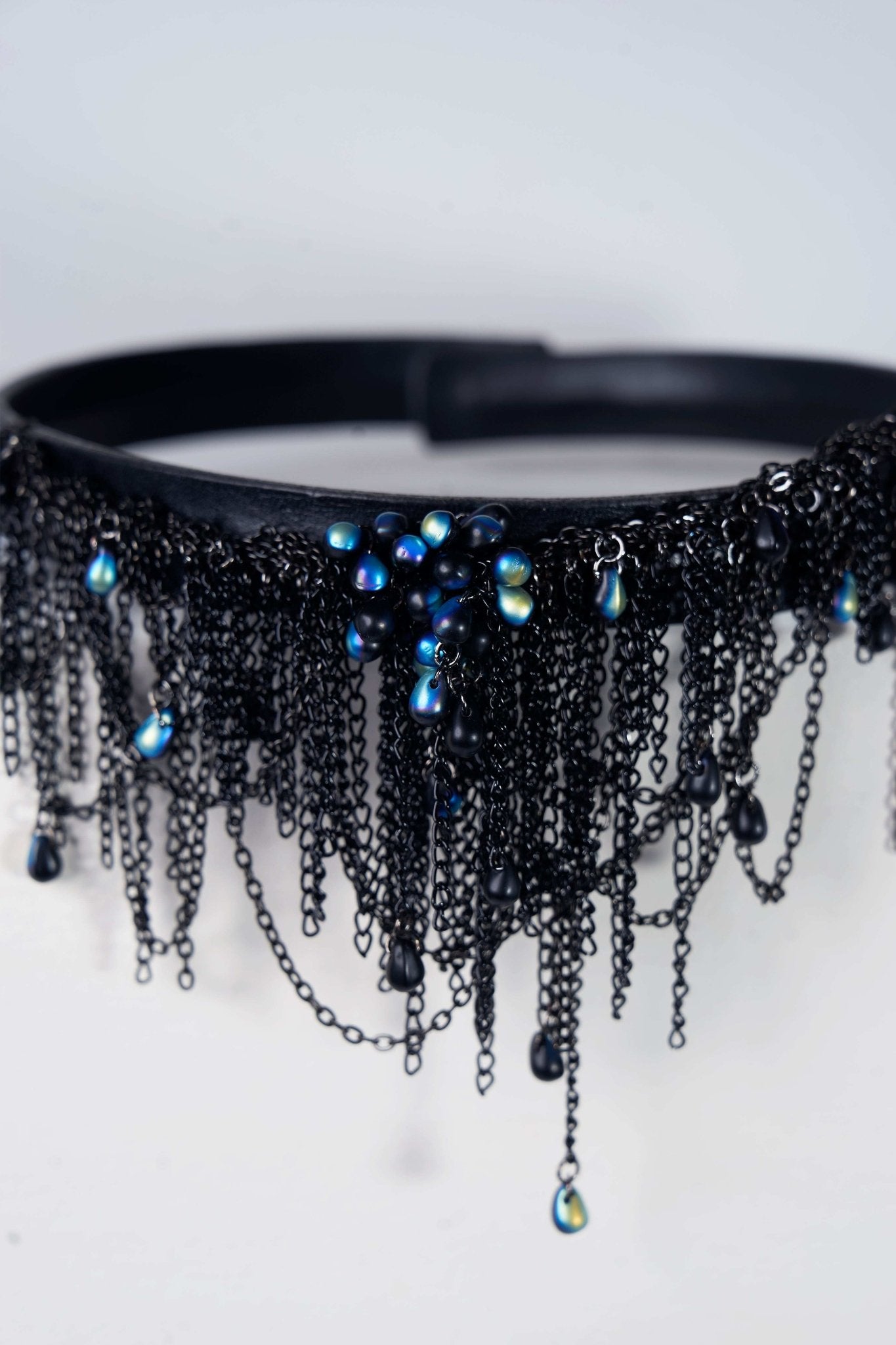 Dewdrops Leather Choker (Blue × Black)