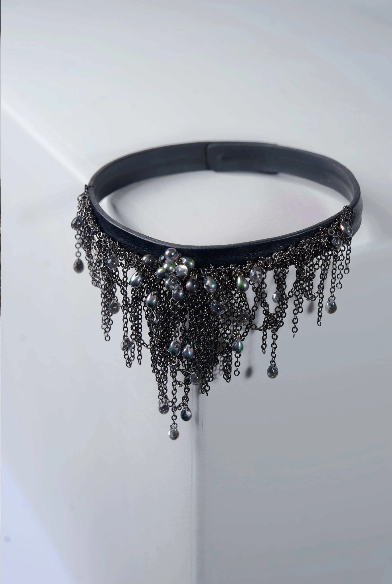 Dewdrops Leather Choker (Gun - silver × Mix Color) - Machtvoll