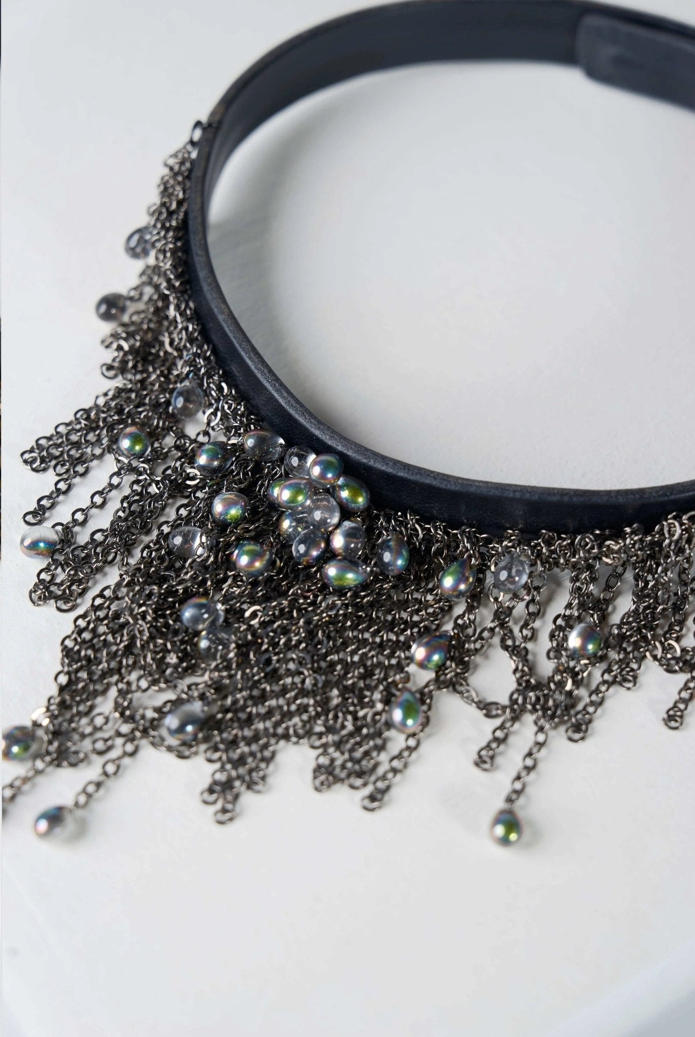 Dewdrops Leather Choker (Gun - silver × Mix Color) - Machtvoll