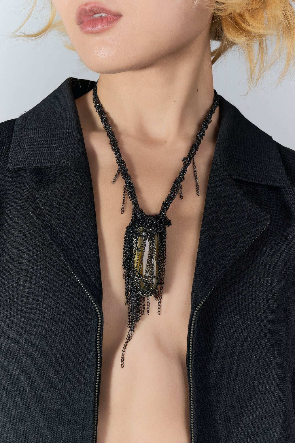 Metal Lace Necklace (Black × Citrine)