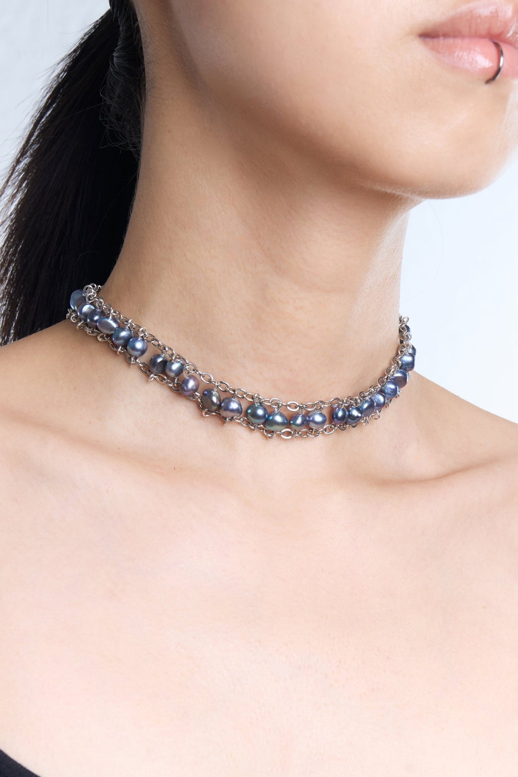 Pearl Chain Choker (Silver × Blue) - Machtvoll