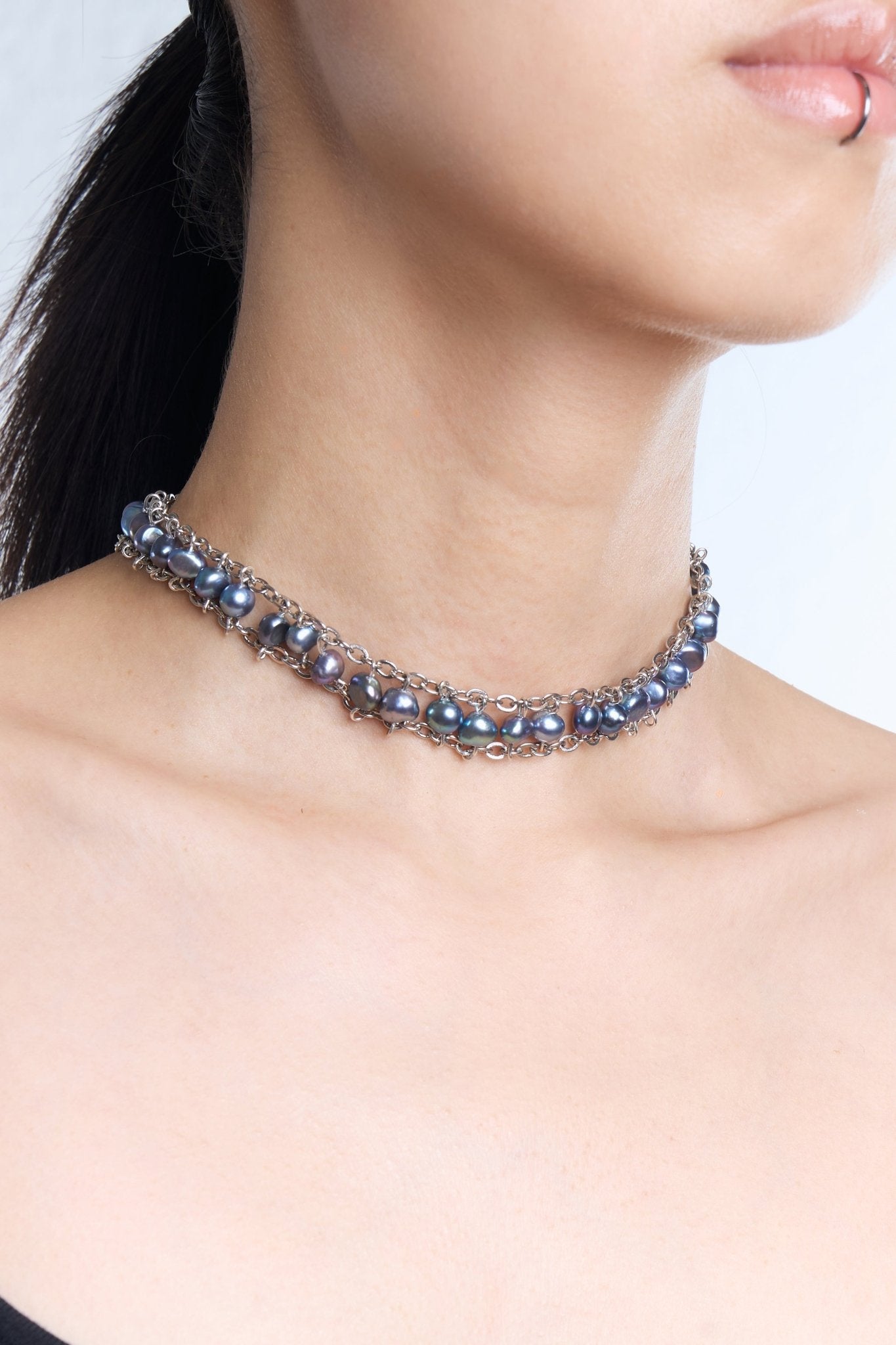 Pearl Chain Choker (Silver × Blue) - Machtvoll