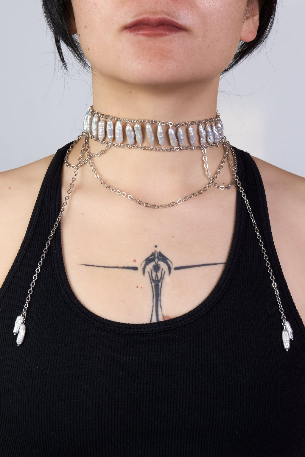 Pearl Chain - Drape Choker (Silver × White) - Machtvoll
