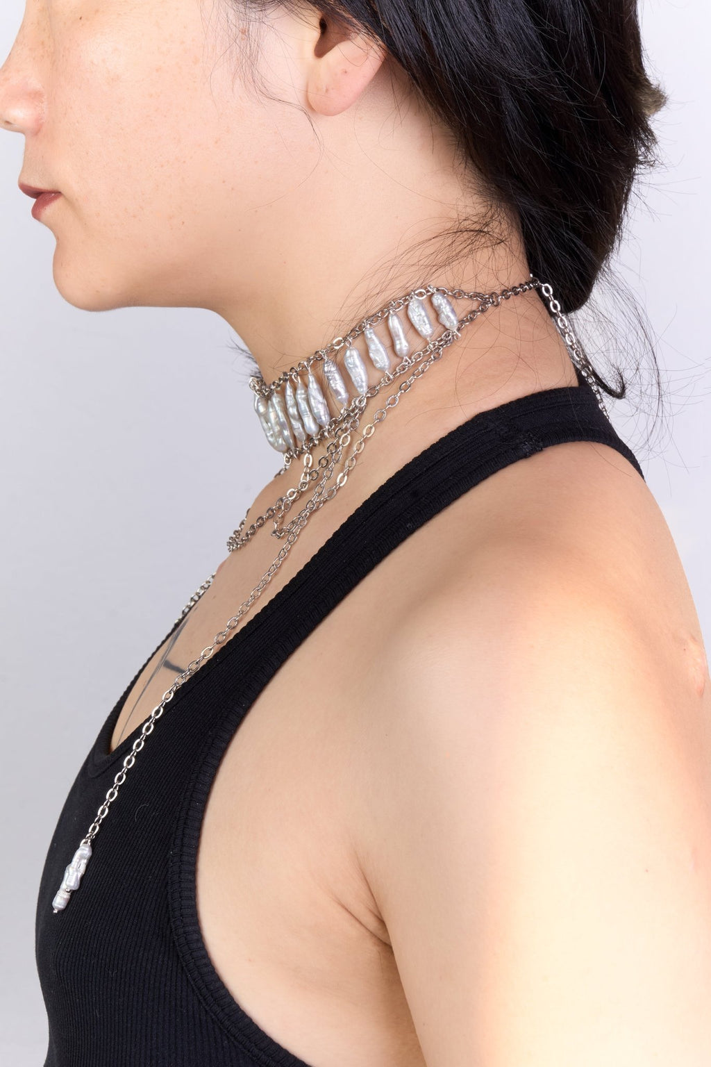 Pearl Chain - Drape Choker (Silver × White) - Machtvoll