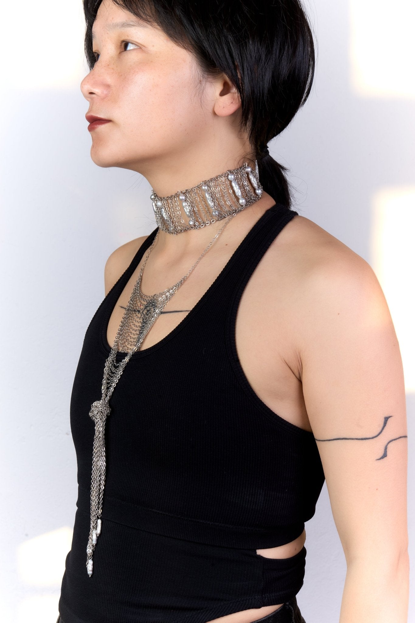 Pearl Chainmail Choker (Silver × White) - Machtvoll