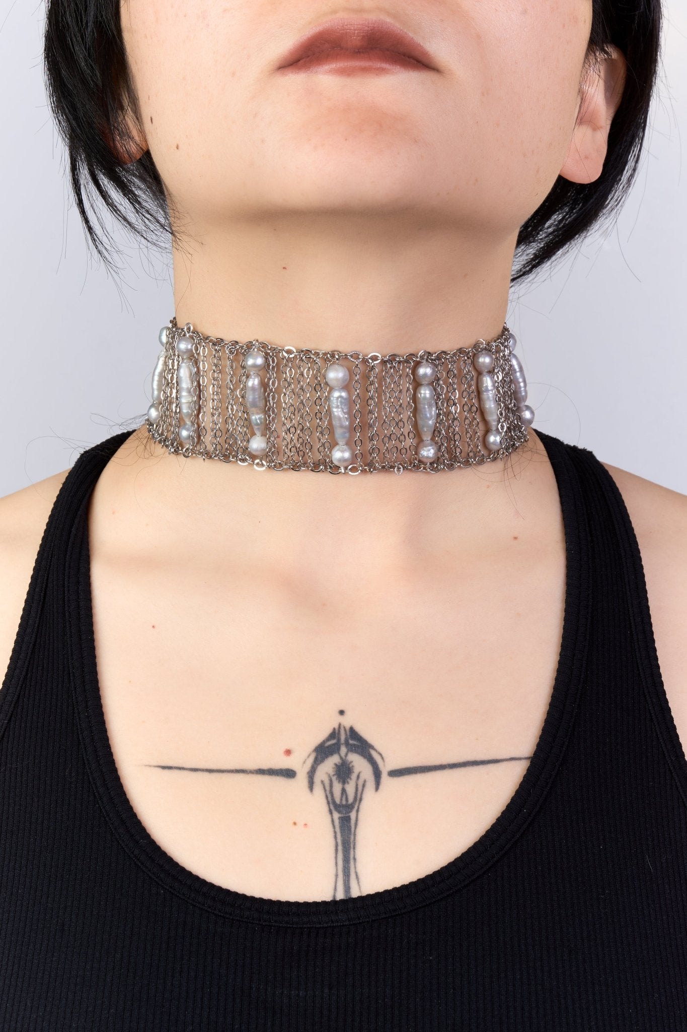 Pearl Chainmail Choker (Silver × White) - Machtvoll
