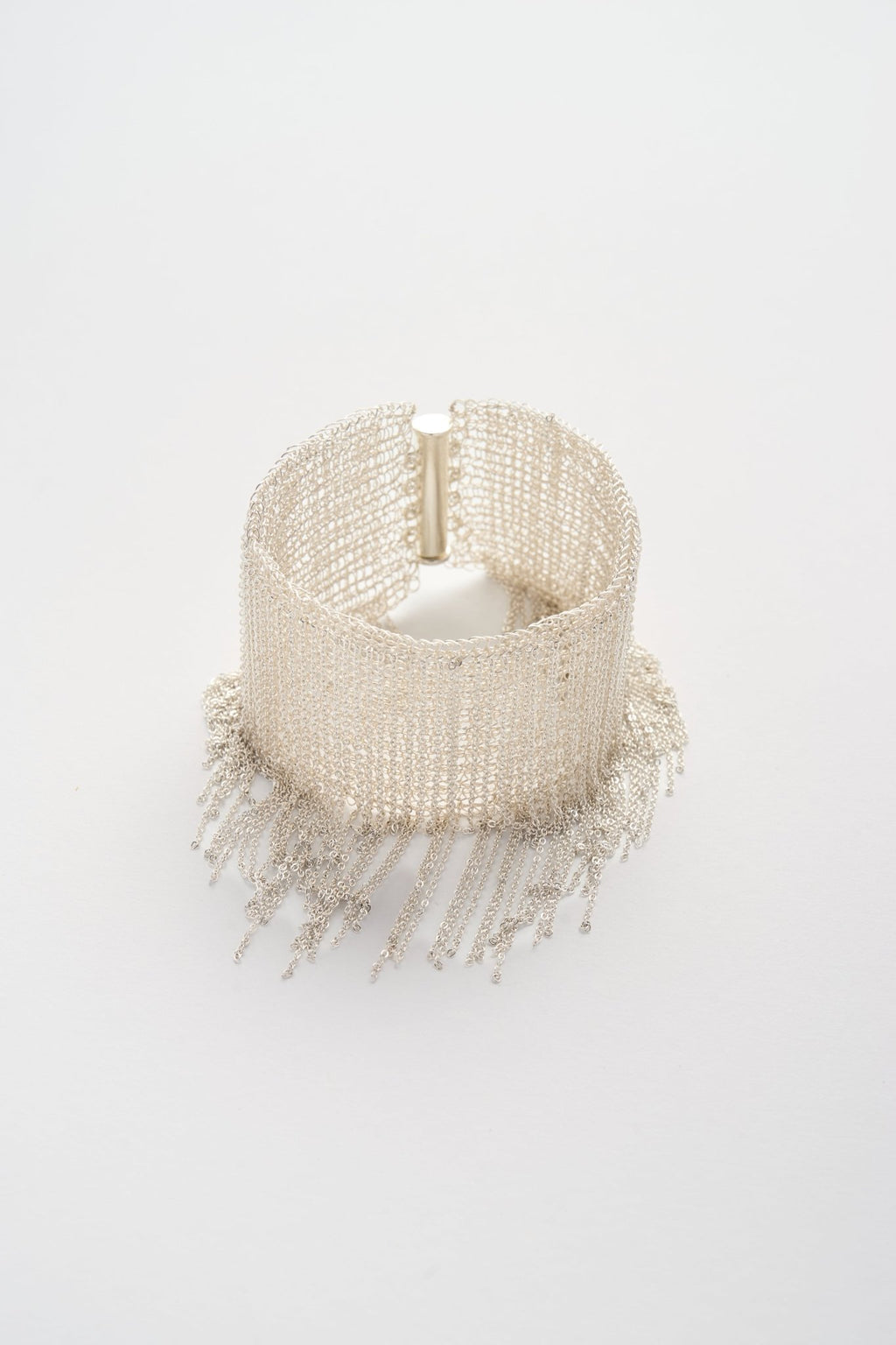 Wire Crochet Fringe Bracelet (Silver White)