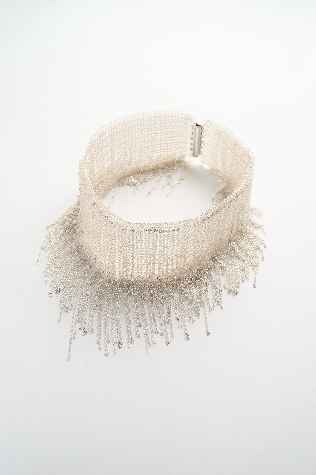 Wire Crochet Fringe Choker (Silver White)