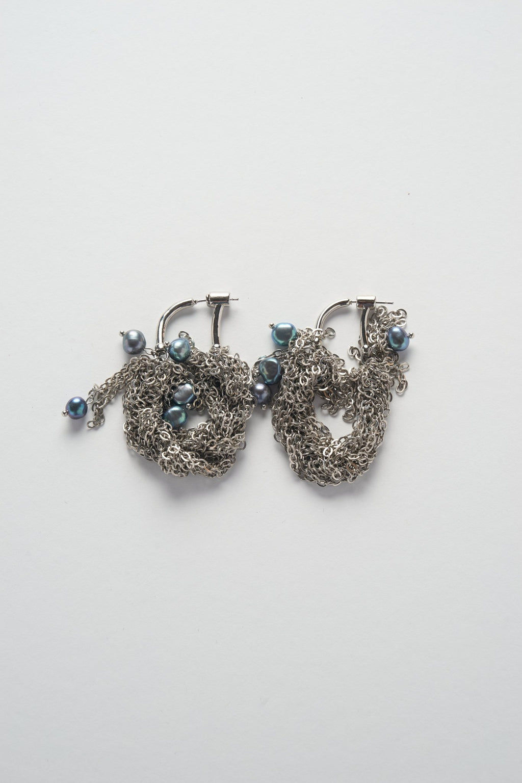Woven Chain Earrings (Silver × Blue)