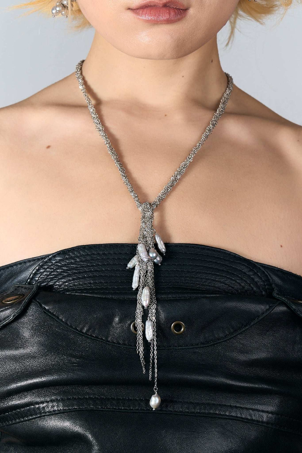 Woven Chain Pearl Necklace (Silver × White) - Machtvoll